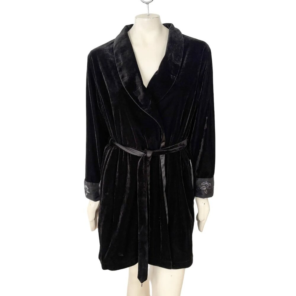 JILLIAN JONES Black Velvet Robe Coat  Evening Formal Whimsigoth Glam  SZ M